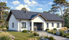 Projekt domu Planujdom 203 - parterowy dom o powierzchni 129,91 m², dach dwuspadowy, koszt budowy 345 000 zł - ujęcie frontu