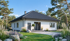 Projekt domu Planujdom 210 - parterowy dom o powierzchni 123,40 m², dach kopertowy, koszt budowy 361 000 zł - ujęcie frontu