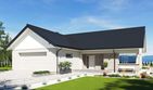 Projekt domu N53-G2 - parterowy dom o powierzchni 109,22 m², dach dwuspadowy, koszt budowy 364 000 zł - ujęcie frontu
