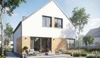Projekt domu Studio 121 - parterowy z poddaszem dom o powierzchni 114,14 m², dach dwuspadowy, koszt budowy 309 000 zł - ujęcie frontu