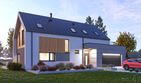 Projekt domu D461 - parterowy z poddaszem dom o powierzchni 139,09 m², dach dwuspadowy, koszt budowy 411 000 zł - ujęcie frontu