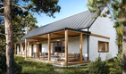 Projekt domu House 45 - parterowy dom o powierzchni 151,57 m², dach dwuspadowy, koszt budowy 460 000 zł - ujęcie frontu