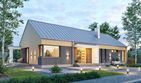 Projekt domu Domena 171 C4 - parterowy dom o powierzchni 121,88 m², dach płaski, koszt budowy 349 000 zł - ujęcie frontu