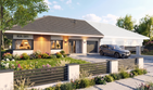 Projekt domu Ka301 S - parterowy dom o powierzchni 117,11 m², dach kopertowy, koszt budowy 319 000 zł - ujęcie frontu