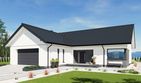 Projekt domu N55-G2 - parterowy dom o powierzchni 118,87 m², dach dwuspadowy, koszt budowy 366 000 zł - ujęcie frontu