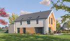 Projekt domu D459 - parterowy z poddaszem dom o powierzchni 148,65 m², dach dwuspadowy, koszt budowy 433 000 zł - ujęcie frontu