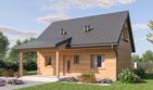 Projekt domu D439 wersja drewniana - parterowy dom o powierzchni 44,37 m², dach dwuspadowy - ujęcie frontu