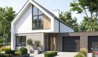 Projekt domu Studio 116 - parterowy z poddaszem dom o powierzchni 117,41 m², dach dwuspadowy, koszt budowy 238 360 zł - ujęcie frontu
