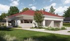 Projekt domu NewHouse 767 red - parterowy dom o powierzchni 139,12 m², dach namiotowy, koszt budowy 445 000 zł - ujęcie frontu