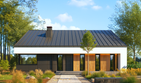 Projekt domu APS 407 ECO - parterowy dom o powierzchni 119,80 m², dach dwuspadowy, koszt budowy 452 000 zł - ujęcie frontu