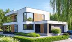 Projekt domu Perfetto 3 modern - z pełnym piętrem dom o powierzchni 139,83 m², dach płaski, koszt budowy 368 000 zł - ujęcie frontu