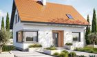 Projekt domu Krajobrazy 148 - parterowy z poddaszem dom o powierzchni 112,04 m², dach dwuspadowy, koszt budowy 282 000 zł - ujęcie frontu