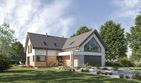 Projekt domu D462 - parterowy z poddaszem dom o powierzchni 212,43 m², dach dwuspadowy, koszt budowy 665 000 zł - ujęcie frontu