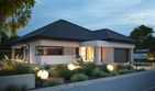 Projekt domu NewHouse 761 w4 S - parterowy dom o powierzchni 143,92 m², dach kopertowy, koszt budowy 460 000 zł - ujęcie frontu