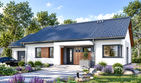 Projekt domu APS 353+G - parterowy dom o powierzchni 99,80 m², dach dwuspadowy, koszt budowy 301 000 zł - ujęcie frontu