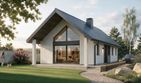 Projekt domu eko Typowy 85 - parterowy dom o powierzchni 109,04 m², dach dwuspadowy, koszt budowy 333 000 zł - ujęcie frontu