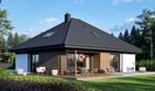 Projekt domu Flo V - parterowy z poddaszem dom o powierzchni 103,59 m², dach kopertowy, koszt budowy 321 000 zł - ujęcie frontu