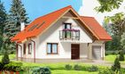 Projekt domu Puk - parterowy z poddaszem dom o powierzchni 117,63 m², dach dwuspadowy - ujęcie frontu