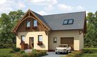 Projekt domu Palanka - parterowy z poddaszem dom o powierzchni 102,88 m², dach czterospadowy, koszt budowy 155 390 zł - ujęcie frontu