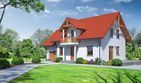 Projekt domu Dziekanowice 3 - parterowy z poddaszem dom o powierzchni 118,95 m², dach dwuspadowy, koszt budowy 159 672 zł - ujęcie frontu