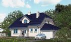 Projekt domu APS 074 + G - parterowy z poddaszem dom o powierzchni 133,60 m², dach naczółkowy, koszt budowy 364 000 zł - ujęcie frontu