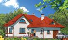 Projekt domu APS 129 - parterowy z poddaszem dom o powierzchni 124,10 m², dach dwuspadowy, koszt budowy 335 000 zł - ujęcie frontu
