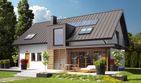 Projekt domu E6 G1 (wersja A) economic - parterowy z poddaszem dom o powierzchni 149,07 m², dach dwuspadowy, koszt budowy 397 000 zł - ujęcie frontu