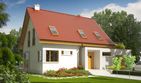 Projekt domu Tim II G1 - parterowy z poddaszem dom o powierzchni 103,87 m², dach dwuspadowy, koszt budowy 287 000 zł - ujęcie frontu