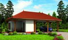 Projekt budynku gospodarczego G239 budynek gospodarczy - parterowy dom o powierzchni 17,51 m², dach kopertowy, koszt budowy 54 486 zł - ujęcie frontu