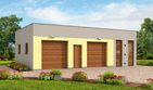 Projekt budynku gospodarczego G254 budynek gospodarczy - parterowy dom o powierzchni 68,42 m², dach płaski, koszt budowy 66 559 zł - ujęcie frontu