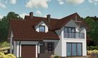 Projekt domu APS 076 - parterowy z poddaszem dom o powierzchni 143,30 m², dach dwuspadowy, koszt budowy 380 000 zł - ujęcie frontu