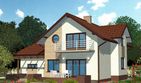Projekt domu APS 080 - parterowy z poddaszem dom o powierzchni 150,20 m², dach dwuspadowy - ujęcie frontu