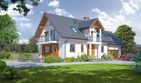 Projekt domu Jaworze 7 - parterowy z poddaszem dom o powierzchni 119,23 m², dach dwuspadowy - ujęcie frontu