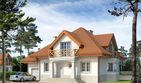 Projekt domu Puszczyk - parterowy z poddaszem dom o powierzchni 164 m², dach kopertowy, koszt budowy 433 000 zł - ujęcie frontu