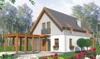 Projekt domu Lara (z wiatą) - parterowy z poddaszem dom o powierzchni 129,63 m², dach dwuspadowy, koszt budowy 244 064 zł - ujęcie frontu