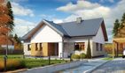 Projekt domu TK68 - parterowy dom o powierzchni 104,83 m², dach dwuspadowy, koszt budowy 300 000 zł - ujęcie frontu