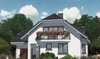Projekt domu APS 131 - parterowy z poddaszem dom o powierzchni 127,80 m², dach naczółkowy, koszt budowy 344 000 zł - ujęcie frontu