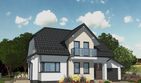 Projekt domu APS 228 - parterowy z poddaszem dom o powierzchni 114,10 m², dach naczółkowy, koszt budowy 308 000 zł - ujęcie frontu