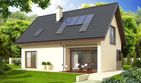 Projekt domu Liv 2 - parterowy z poddaszem dom o powierzchni 108,26 m², dach dwuspadowy, koszt budowy 284 000 zł - ujęcie frontu