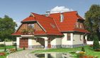 Projekt domu Saga - murowana – ceramika - parterowy z poddaszem dom o powierzchni 153,80 m², dach naczółkowy, koszt budowy 260 075 zł - ujęcie frontu