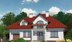 Projekt domu APS 135 - parterowy z poddaszem dom o powierzchni 154,60 m², dach kopertowy, koszt budowy 409 000 zł - ujęcie frontu