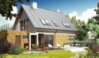 Projekt domu Tim G1 (wersja B) - parterowy z poddaszem dom o powierzchni 104,12 m², dach dwuspadowy, koszt budowy 287 000 zł - ujęcie frontu