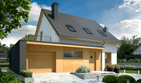 Projekt domu E14 G1 economic - parterowy z poddaszem dom o powierzchni 103,59 m², dach dwuspadowy, koszt budowy 292 000 zł - ujęcie frontu