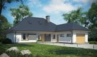 Projekt domu D152B - parterowy dom o powierzchni 119,31 m², dach kopertowy, koszt budowy 397 000 zł - ujęcie frontu