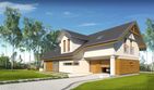 Projekt domu Wiktor - parterowy z poddaszem dom o powierzchni 187,60 m², dach dwuspadowy, koszt budowy 488 000 zł - ujęcie frontu