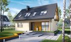 Projekt domu E11 III economic - parterowy z poddaszem dom o powierzchni 99,90 m², dach dwuspadowy, koszt budowy 266 000 zł - ujęcie frontu