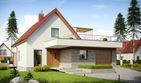 Projekt domu E13 II G1 economic - parterowy z poddaszem dom o powierzchni 104,34 m², dach dwuspadowy, koszt budowy 299 000 zł - ujęcie frontu