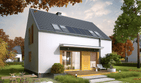 Projekt domu E12 economic - parterowy z poddaszem dom o powierzchni 101,69 m², dach dwuspadowy, koszt budowy 267 000 zł - ujęcie frontu