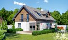 Projekt domu przy Alabastrowej 25 - parterowy z poddaszem dom o powierzchni 130 m², dach dwuspadowy - ujęcie frontu