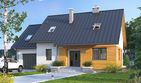 Projekt domu Szafran 6 - parterowy z poddaszem dom o powierzchni 137,84 m², dach dwuspadowy, koszt budowy 367 000 zł - ujęcie frontu